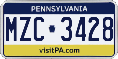 PA license plate MZC3428