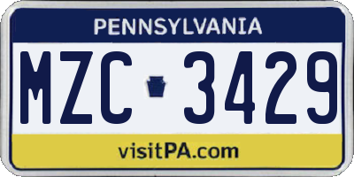 PA license plate MZC3429
