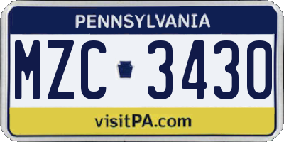 PA license plate MZC3430