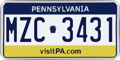 PA license plate MZC3431