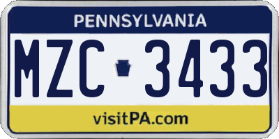 PA license plate MZC3433