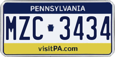 PA license plate MZC3434