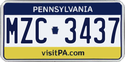 PA license plate MZC3437