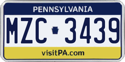 PA license plate MZC3439