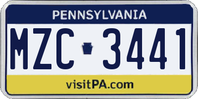 PA license plate MZC3441