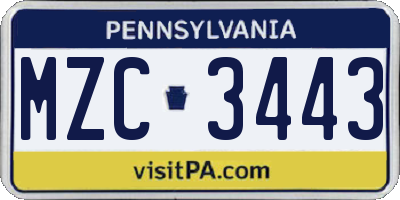 PA license plate MZC3443