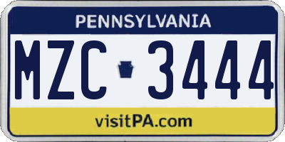 PA license plate MZC3444