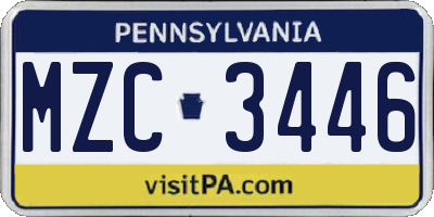 PA license plate MZC3446