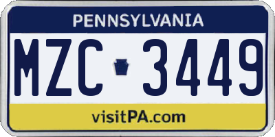 PA license plate MZC3449