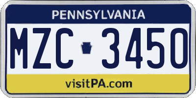 PA license plate MZC3450