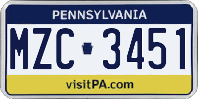PA license plate MZC3451
