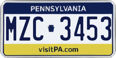 PA license plate MZC3453