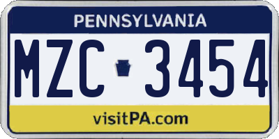 PA license plate MZC3454