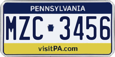 PA license plate MZC3456