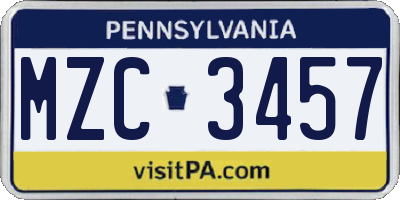 PA license plate MZC3457