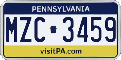 PA license plate MZC3459