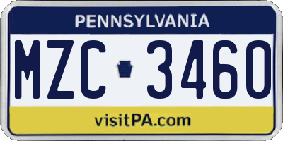 PA license plate MZC3460
