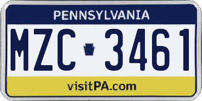 PA license plate MZC3461