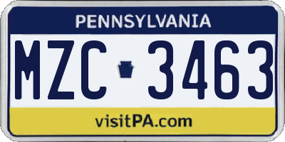 PA license plate MZC3463