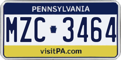 PA license plate MZC3464