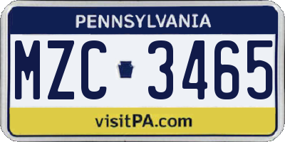 PA license plate MZC3465