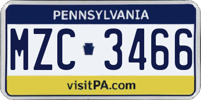 PA license plate MZC3466