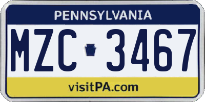 PA license plate MZC3467