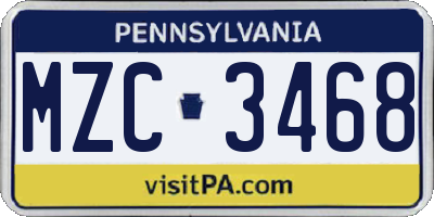 PA license plate MZC3468