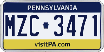 PA license plate MZC3471