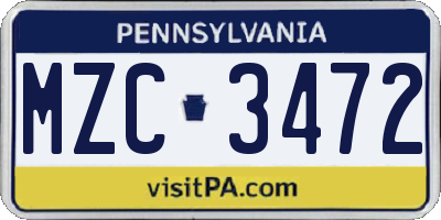 PA license plate MZC3472