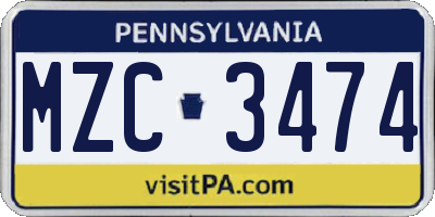 PA license plate MZC3474