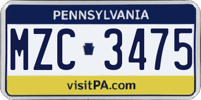 PA license plate MZC3475