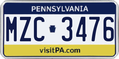 PA license plate MZC3476