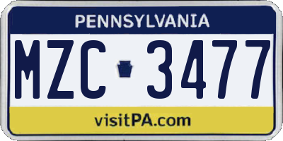 PA license plate MZC3477