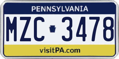 PA license plate MZC3478