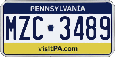 PA license plate MZC3489
