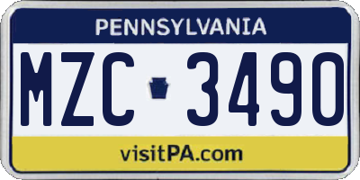 PA license plate MZC3490