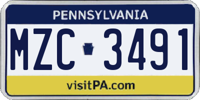PA license plate MZC3491