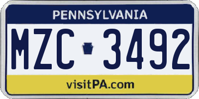 PA license plate MZC3492