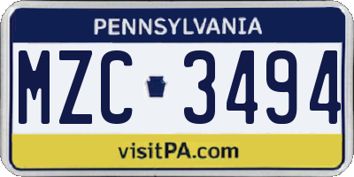 PA license plate MZC3494