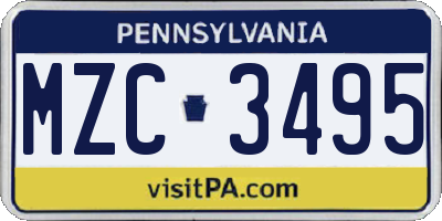 PA license plate MZC3495