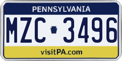 PA license plate MZC3496