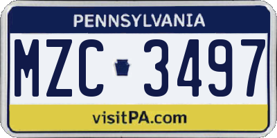 PA license plate MZC3497