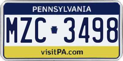 PA license plate MZC3498