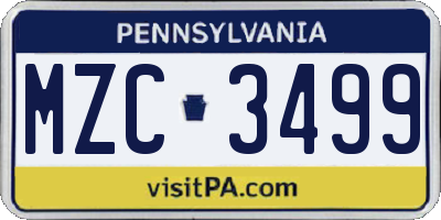 PA license plate MZC3499
