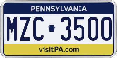 PA license plate MZC3500