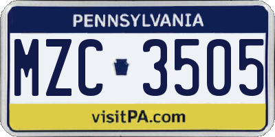 PA license plate MZC3505