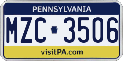 PA license plate MZC3506
