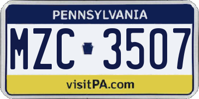 PA license plate MZC3507