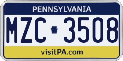 PA license plate MZC3508